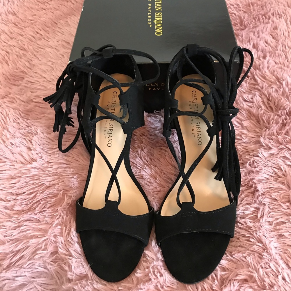 Black tie-up heels